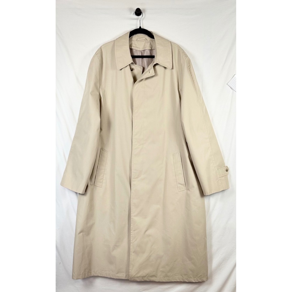Mens Tan Trench Coat Long Overcoat Beige Cotton Blend Size XL-2XL Raincoat